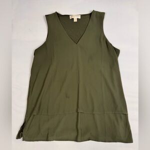 MICHAEL Michael Kors V-Neck Layered Hem Shift Tank Blouse Olive Green Women’s L
